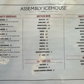 Assembly Icehouse - Drink menu - Sports Bars Near Me - Plano, Texas