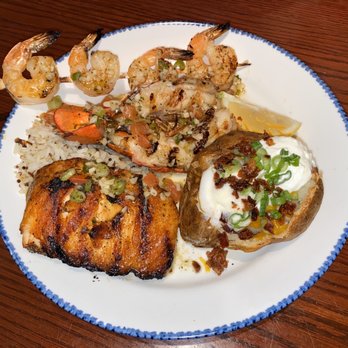 Red Lobster - Salmon with shrimp, rice, baked potato - Seafood Near Me - Kennesaw, Georgia Red Lobster - Salmon with shrimp, rice, baked potato - Seafood Near Me - Kennesaw, Georgia