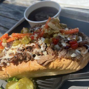 Coastal Haze Restaurant - Steak n cheese sandwich with au jus - Burgers Near Me - Cape Carteret, North Carolina Coastal Haze Restaurant - Steak n cheese sandwich with au jus - Burgers Near Me - Cape Carteret, North Carolina