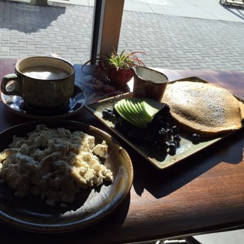 Cunningham's Cafe & Bakery - Cappuccino, scrambled eggs, pancakes and fruit.  Looks and tastes really good. - Bakeries Near Me - Towson, Maryland