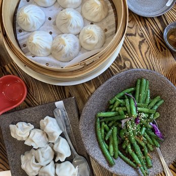 Dumpling Home - the spread - XLB, boiled dumplings, garlic green beans - Dim Sum Near Me - San Francisco, California