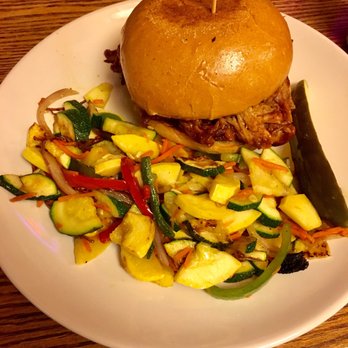 MeMe's Cafe - $13 BBQ Pork Sandwich with sautéed vegetables on the side - American Near Me - Springdale, Utah MeMe's Cafe - $13 BBQ Pork Sandwich with sautéed vegetables on the side - American Near Me - Springdale, Utah