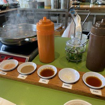 Joon Shabu Shabu - Sample of sauces for you to try! - Hot Pot Near Me - Glendale, California Joon Shabu Shabu - Sample of sauces for you to try! - Hot Pot Near Me - Glendale, California