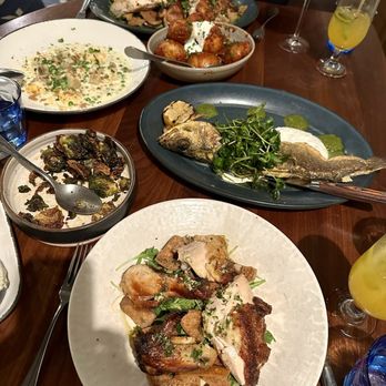 Meso Modern Mediterranean - 1/2 chicken, Brussel sprouts, branzino, potatoes, artichoke ravioli - Mediterranean Near Me - San Jose, California Meso Modern Mediterranean - 1/2 chicken, Brussel sprouts, branzino, potatoes, artichoke ravioli - Mediterranean Near Me - San Jose, California