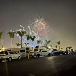 Anaheim Harbor RV Park - Fireworks from Disneyland as seen from our space.