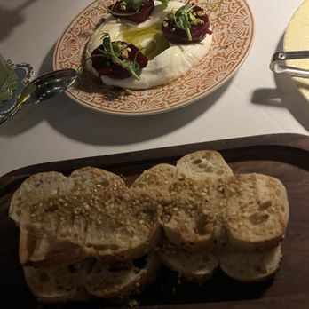 Byblos Miami - Roasted Red Beets on top of labneh served with barbari bread - Mediterranean Near Me - Miami Beach, Florida