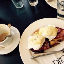 Degani Bakery Cafe - What my meal looked like - chai latte & eggs benedict