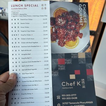 Chef K - Menu - Chinese Near Me - Temecula, California