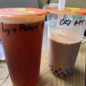 QQ Tea House - Sorry I was thirsty, Okinawan milk tea with boba and lychee + peach black tea. - Bubble Tea Near Me - Honolulu, Hawaii QQ Tea House - Sorry I was thirsty, Okinawan milk tea with boba and lychee + peach black tea. - Bubble Tea Near Me - Honolulu, Hawaii