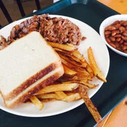 The Wagon BBQ - Slices brisket and chopped, with home cut fries and baked beans!