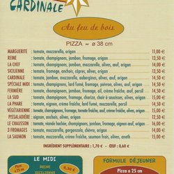 Pizza Cardinale - Tarifs et descriptions