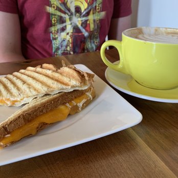 Full Bloom Coffee Roasters - Triple Grilled Cheese; Lavender Blossom Latte - Coffee Roasteries Near Me - Garner, North Carolina