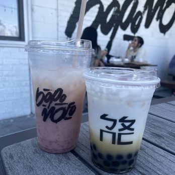 Bopomofo Cafe - Strawberry Corn Milk and Jasmine Milk Tea w/boba (couldn't wait for the picture :P) - Bubble Tea Near Me - San Gabriel, California