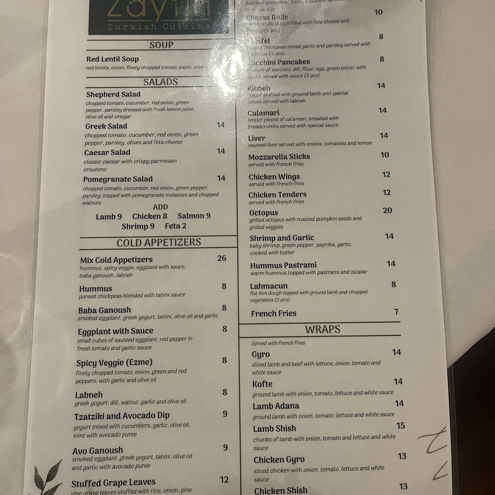 Zaytin Turkish Cuisine - Menu - Turkish Near Me - Warren, New Jersey