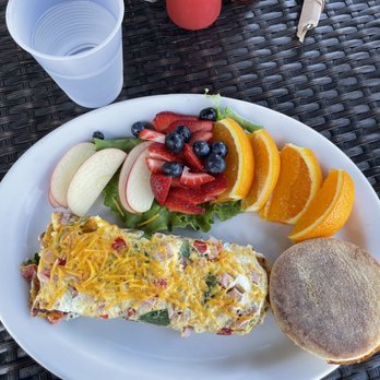 The Brunch Cafe - Brunch Omelette with fruit instead of hash browns. - Cafes Near Me - Anaheim, California The Brunch Cafe - Brunch Omelette with fruit instead of hash browns. - Cafes Near Me - Anaheim, California