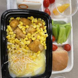 Eastview High School - Strange mash potatoe bowl with corn, chicken nuggets, cheese and gravy