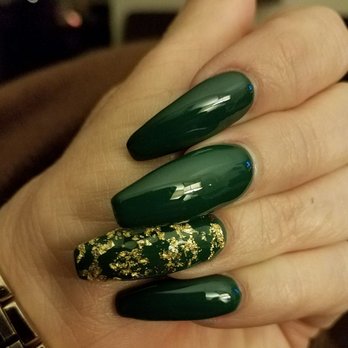 Q Nails - Deep green gel with gold flakes, done by Kevin - Nail Salons Near Me - Santa Ana, California Q Nails - Deep green gel with gold flakes, done by Kevin - Nail Salons Near Me - Santa Ana, California