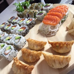 Yummy sushi and gyoza selection