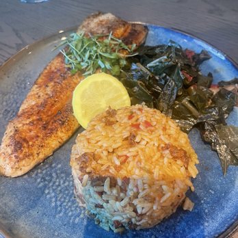 Smoke & Mirrors - Trout with dirty rice and collard greens - Bars Near Me - Washington Dc, District of Columbia