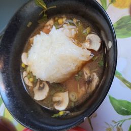 10 minutes sitting in soup its still hard as a rock. It was supposed to be sticky rice.