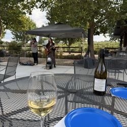 Asuncion Ridge Vineyards - Crisp clean 2024 Viognier on the patio with wonderful live entertainment.
