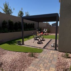 Patrones Landscaping - Completed backyard transformation with artificial turf, pavers & desert landscaping
