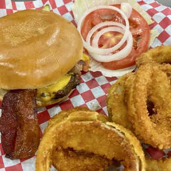 Oak St Cafe - Oak St Bacon cheeseburger/onion rings - Breakfast & Brunch Near Me - Roanoke, Texas Oak St Cafe - Oak St Bacon cheeseburger/onion rings - Breakfast & Brunch Near Me - Roanoke, Texas