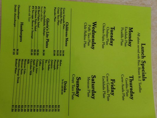 Menu photo 1 Gloria's Mexican Restaurant New Braunfels, TX Menu photo 1 Gloria's Mexican Restaurant New Braunfels, TX