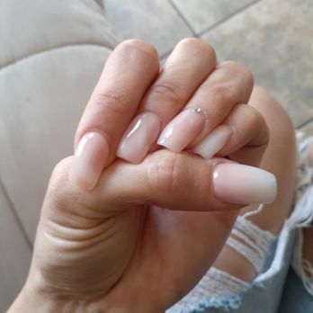 Victory Nails & Spa - Nails done by: Anna Peach and white ombre and Peach and white marble... All powder with gel coat 3 - Nail Salons Near Me - Fullerton, California