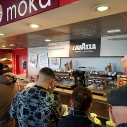 Chef Express - Busy coffee bar - good coffee and they have a 'large' Cappuccino option.  They also have 'take away' cups here!