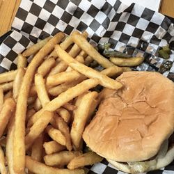 Uncle Buck's Bar & Grill - Swiss burger and fries.