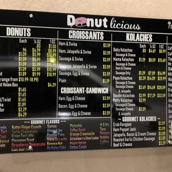 Donut licious - Partial menu. I missed the drink prices. - Donuts Near Me - Spring, Texas