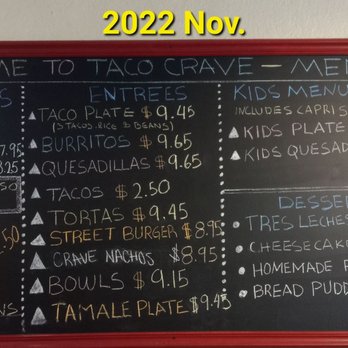 Taco Crave - 2022 Nov. Menu as of now. - Tacos Near Me - Bryan, Texas