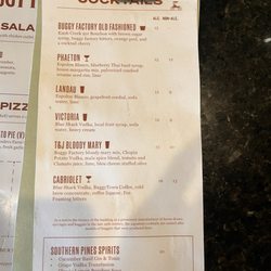 The Buggy Factory - Cocktail menu