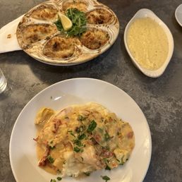 looks good but not the best - Grilled chicken meal, Shrkmp baked oysters, parmesan grits looks good but not the best - Grilled chicken meal, Shrkmp baked oysters, parmesan grits
