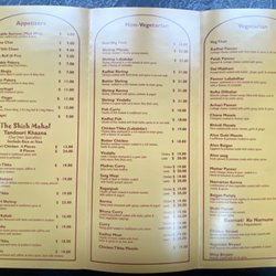 Shish Mahal Indian Cuisine - The Menu