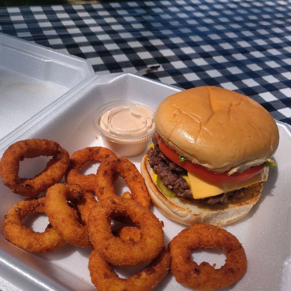 Burger Time - Double Cheeseburger with Onion rings. - Burgers Near Me - Pineville, Missouri