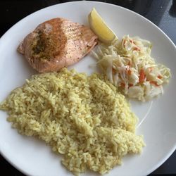 Halibut House Fish & Chips - Salmon with rice