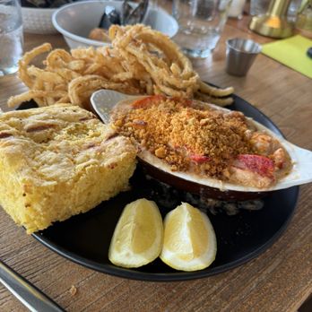 Chowder Heads - Lobster pot pie with string o ions & a slab of cornbread - Seafood Near Me - Jupiter, Florida