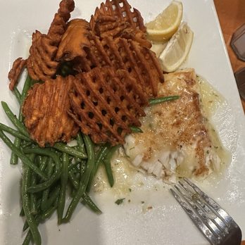 The Spot La Jolla - Halibut with seasonal veggies and sweet potato fries - Sports Bars Near Me - La Jolla, California The Spot La Jolla - Halibut with seasonal veggies and sweet potato fries - Sports Bars Near Me - La Jolla, California