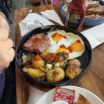 Gina's Kitchen +Catering - 3 egg breakfast with ham steak and potatoes - Breakfast & Brunch Near Me - Rancho Cucamonga, California Gina's Kitchen +Catering - 3 egg breakfast with ham steak and potatoes - Breakfast & Brunch Near Me - Rancho Cucamonga, California