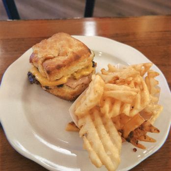 Hot Hands Pie & Biscuit - Smash burger biscuit with fries - Desserts Near Me - Saint Paul, Minnesota