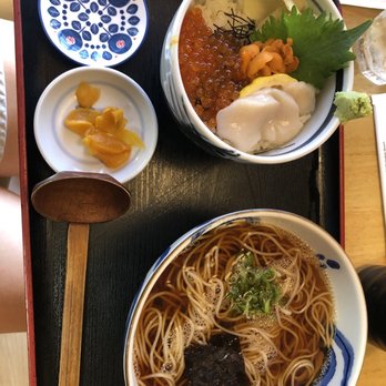 I-NABA - Ikura, uni, and hotate (scallop) bowl + warm soba - Japanese Near Me - Honolulu, Hawaii I-NABA - Ikura, uni, and hotate (scallop) bowl + warm soba - Japanese Near Me - Honolulu, Hawaii
