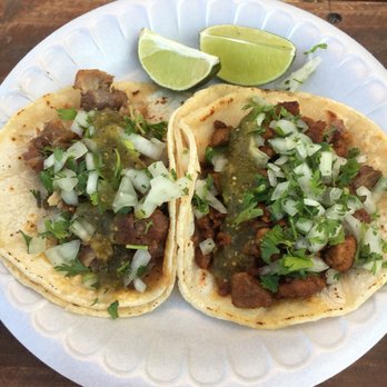 Castro's Taco Stand - Carnitas and Adobada Tacos-added my own onions, cilantro and salsa - Mexican Near Me - Lone Pine, California Castro's Taco Stand - Carnitas and Adobada Tacos-added my own onions, cilantro and salsa - Mexican Near Me - Lone Pine, California