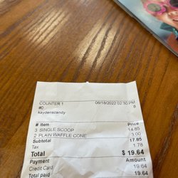 Kayden's Ice Cream & Candies - Receipt