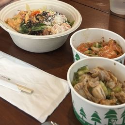 Scallop poke, salmon poke and salmon poke bowl