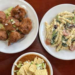 Greek Noodles, Black Bean Tortillas Soup, Buffalo Cauliflower
