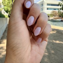 Almond nails with lavender builder gel Almond nails with lavender builder gel