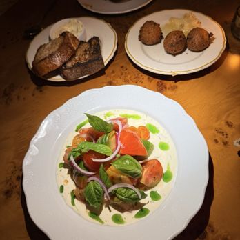 Sous Sous - Tomato Salad, Hush Puppies, Country Bread - New American Near Me - Los Angeles, California Sous Sous - Tomato Salad, Hush Puppies, Country Bread - New American Near Me - Los Angeles, California