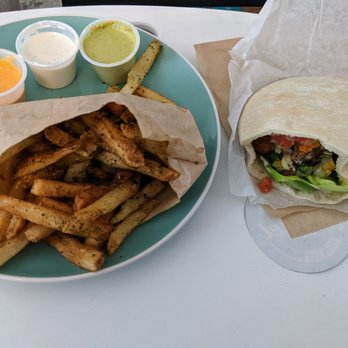Falafel Inc - Za'atar fries and falafel sandwich, with sauces - Falafel Near Me - Washington, DC, District of Columbia Falafel Inc - Za'atar fries and falafel sandwich, with sauces - Falafel Near Me - Washington, DC, District of Columbia